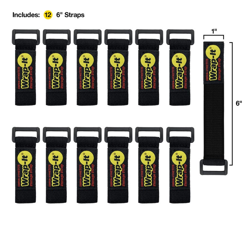 Wrap-It Storage Super-Stretch Wrap-It Storage Straps, 6" (12 Pack) - Elastic Hook and Loop Cinch Straps - Extension Cord Organizer, Hose Strap, Cable Straps, Tool Strap, Cord Wrap, Cord Keeper and Cable Storage - Image 3